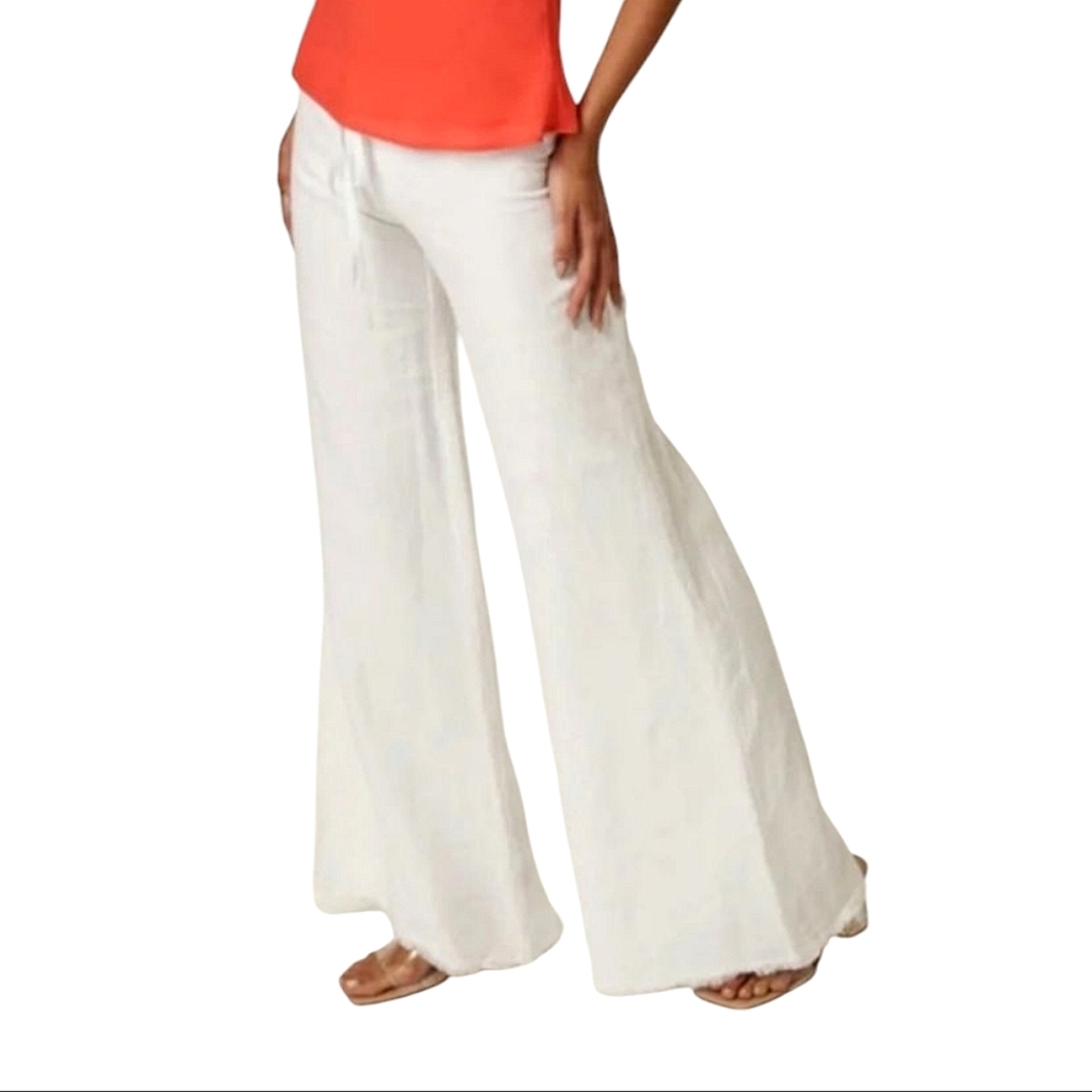 BLACK HALO 100% LINEN WIDE‎ LEG FLARE PANTS 6